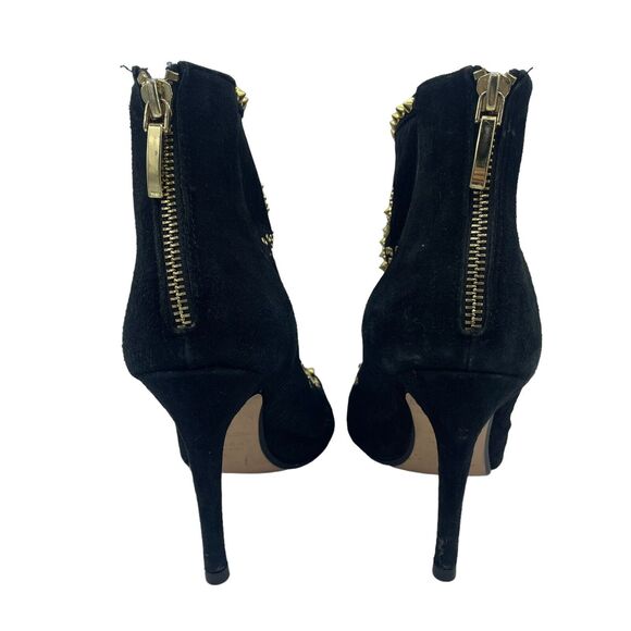 Zara Woman Black Leather Studded Spikes Peep Toe Ankle Boots EU 37 - Picture 6 of 7